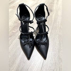 Rene caovilla pumps with crystal bowknot and glittery soles